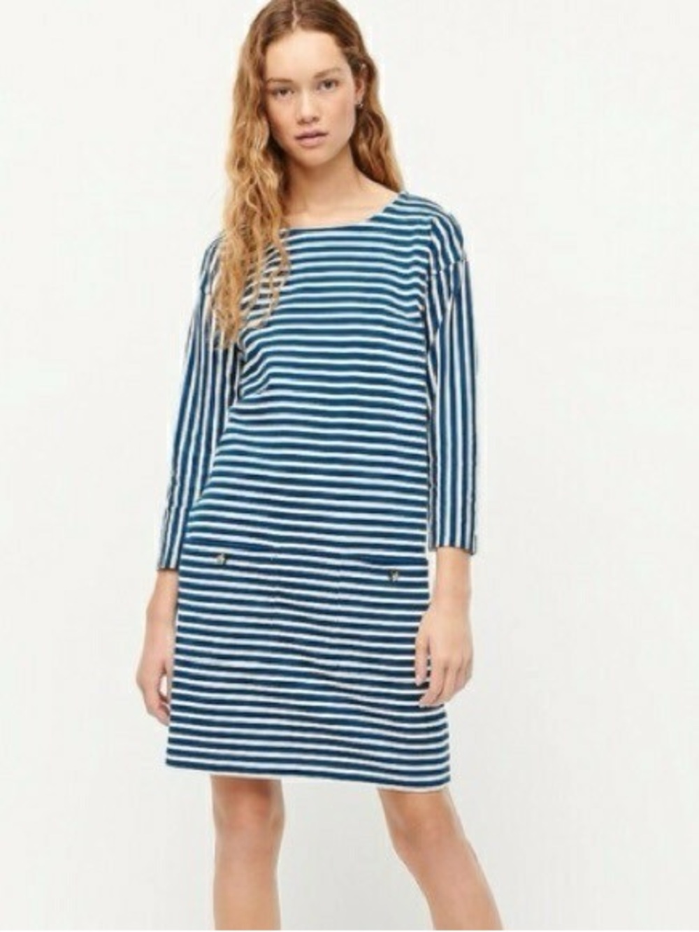 J.Crew Knit Front Pocket Shift Dress Blue & White Stipe NWT